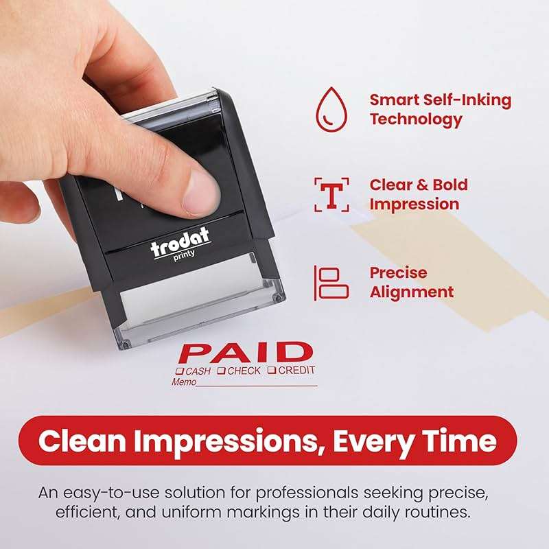 Promot Paid Stamp Self Inking Stamp - Paid Stamp for Office, Accounts Payable Stamp w/Type and Memo - Rubber Stamps for Retail Use, Red Ink Stamp, Self Inking Stamp for Business Supplies - Image 4