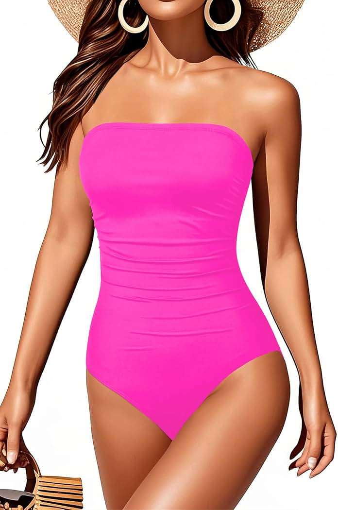 Holipick Women Tummy Control One Piece Swimsuits Strapless Bandeau Bathing Suits Slimming Halter Swimwear - Image 1