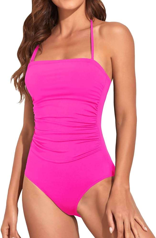 Holipick Women Tummy Control One Piece Swimsuits Strapless Bandeau Bathing Suits Slimming Halter Swimwear - Image 3