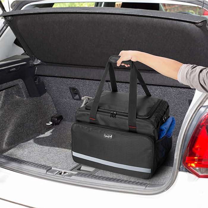 samdew Large Detailing Bag, Detail Organizer for Auto Detailing Supplies Storage, Car Cleaning Caddy for Vehicle Wash Tools, Car Care Box for Detailing Bottles, Towel, Buffer and More, Bag Only - Image 2