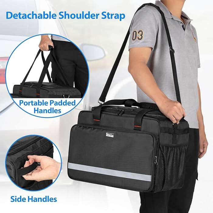 samdew Large Detailing Bag, Detail Organizer for Auto Detailing Supplies Storage, Car Cleaning Caddy for Vehicle Wash Tools, Car Care Box for Detailing Bottles, Towel, Buffer and More, Bag Only - Image 7