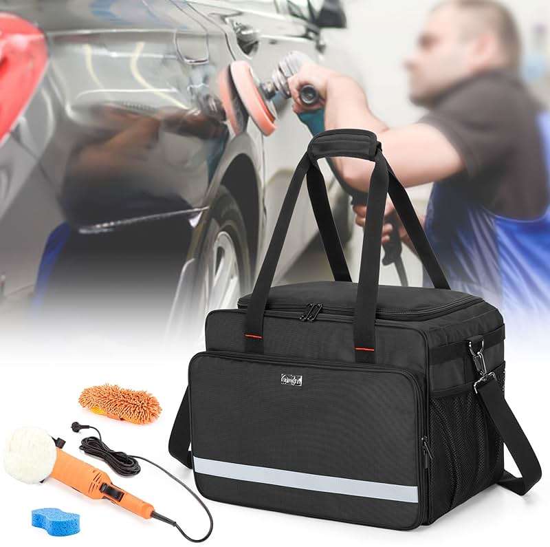 samdew Large Detailing Bag, Detail Organizer for Auto Detailing Supplies Storage, Car Cleaning Caddy for Vehicle Wash Tools, Car Care Box for Detailing Bottles, Towel, Buffer and More, Bag Only - Image 8