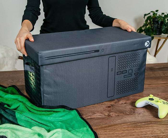 Ukonic Xbox Series X Logo Collapsible Storage Bin Chest with Lid | Fabric Basket Container with Handles, Cubby Cube Closet Organizer | Video Game Gifts And Collectibles | 24 x 12 Inches - Image 2