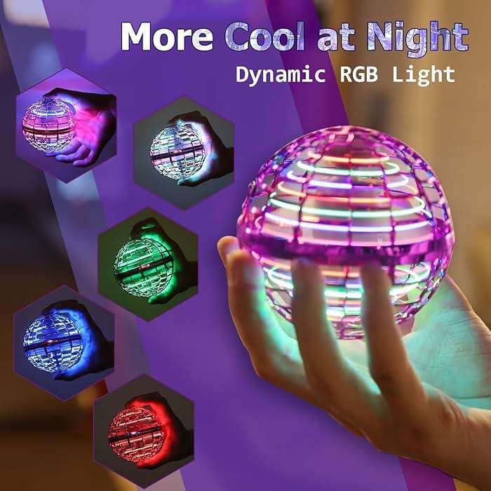 ATHLERIA Pink Flying Orb Ball Toys,Hand Operated Drones for Kids,Cool Gadgets Light Up Cosmic Globe Spinning Glow in The Dark,Christmas Birthday Gift Ideas Toys for Teen Girls Age 6 7 8 9 10+ - Image 3