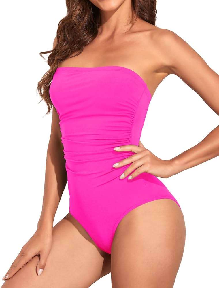 Holipick Women Tummy Control One Piece Swimsuits Strapless Bandeau Bathing Suits Slimming Halter Swimwear - Image 4