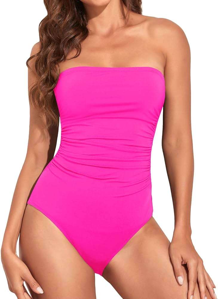 Holipick Women Tummy Control One Piece Swimsuits Strapless Bandeau Bathing Suits Slimming Halter Swimwear - Image 5