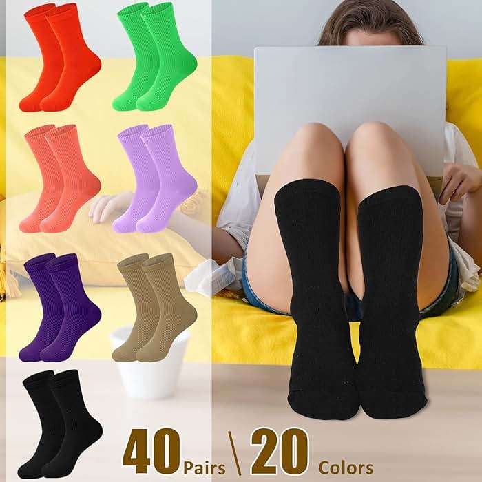 Jeere 40 Pairs Womens Cotton Crew Socks Colorful Lightweight Solid Color Cute Women Gym Athletic Sock - Image 3