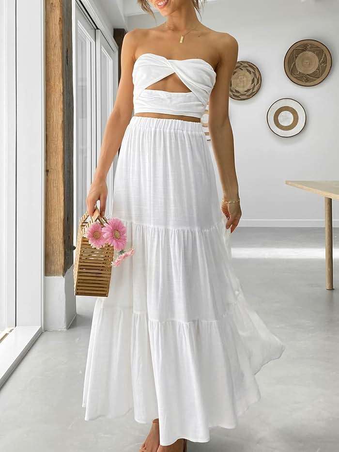 ANRABESS Women’s Summer Boho Flowy Swing Tiered A-Line Maxi Skirt 2026 Fashion Trendy Elastic Waist Pleated Long Beach Dress - Image 2