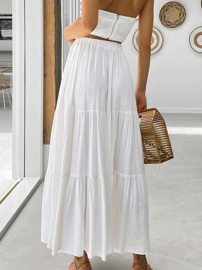 ANRABESS Women’s Summer Boho Flowy Swing Tiered A-Line Maxi Skirt 2026 Fashion Trendy Elastic Waist Pleated Long Beach Dress - Image 4