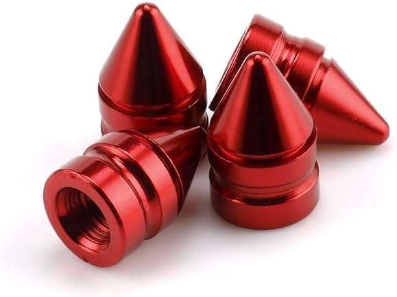 SINGARO Car Tire Valve Caps, 4 Pieces of Universal Aluminum Alloy Tire Trim Accessories Dust Tire Covers for Cars, Trucks, SUVs and Motorcycles(Red) - Image 1