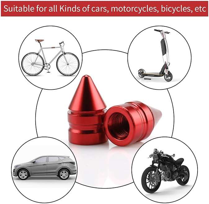 SINGARO Car Tire Valve Caps, 4 Pieces of Universal Aluminum Alloy Tire Trim Accessories Dust Tire Covers for Cars, Trucks, SUVs and Motorcycles(Red) - Image 4