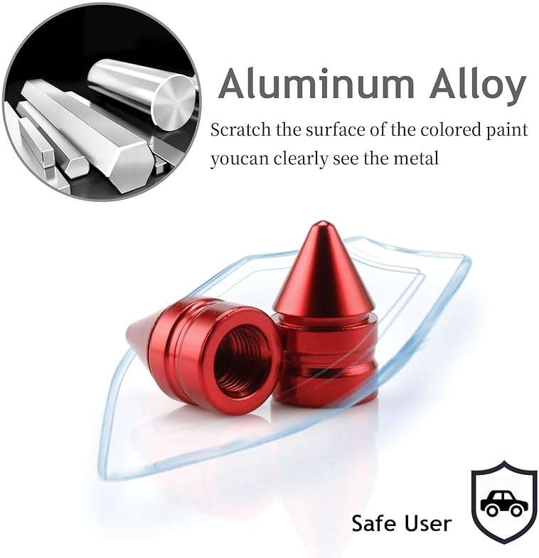 SINGARO Car Tire Valve Caps, 4 Pieces of Universal Aluminum Alloy Tire Trim Accessories Dust Tire Covers for Cars, Trucks, SUVs and Motorcycles(Red) - Image 6