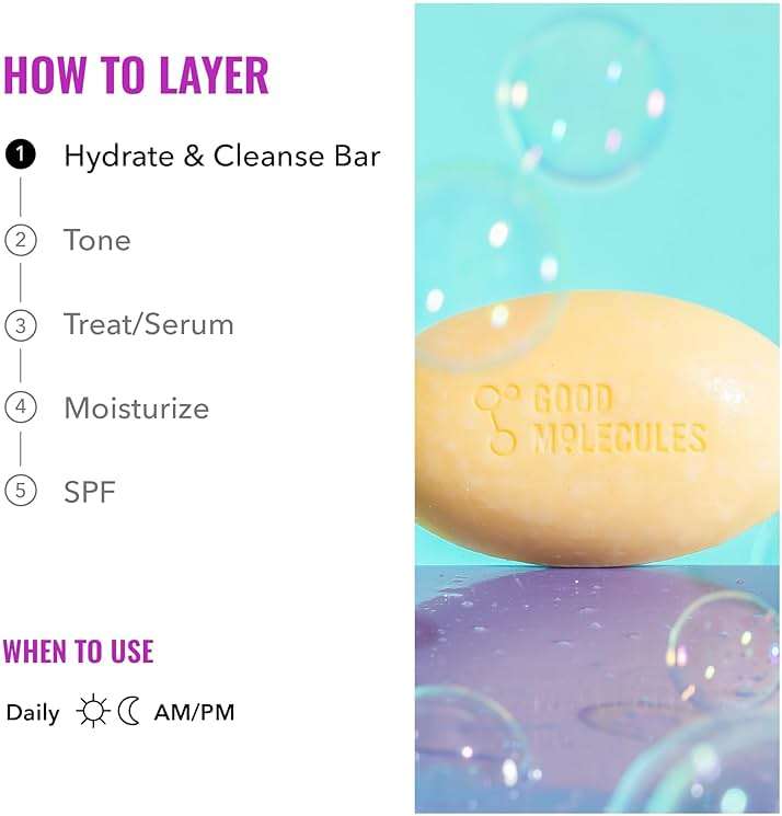 Good Molecules Hydrate and Cleanse Bar - Soap Free Bar with Shea Butter and Macadamia Seed Oil for Ultra Hydrating Body and Face Moisturizer - Skin Care - Image 4