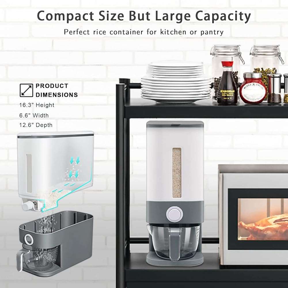 Lenwi 22-25 Lbs Rice Dispenser, Large Cereal Dry Food Storage Containers with Measuring Cup,BPA-Free Household for Kitchen Pantry Organization-Grey - Image 4