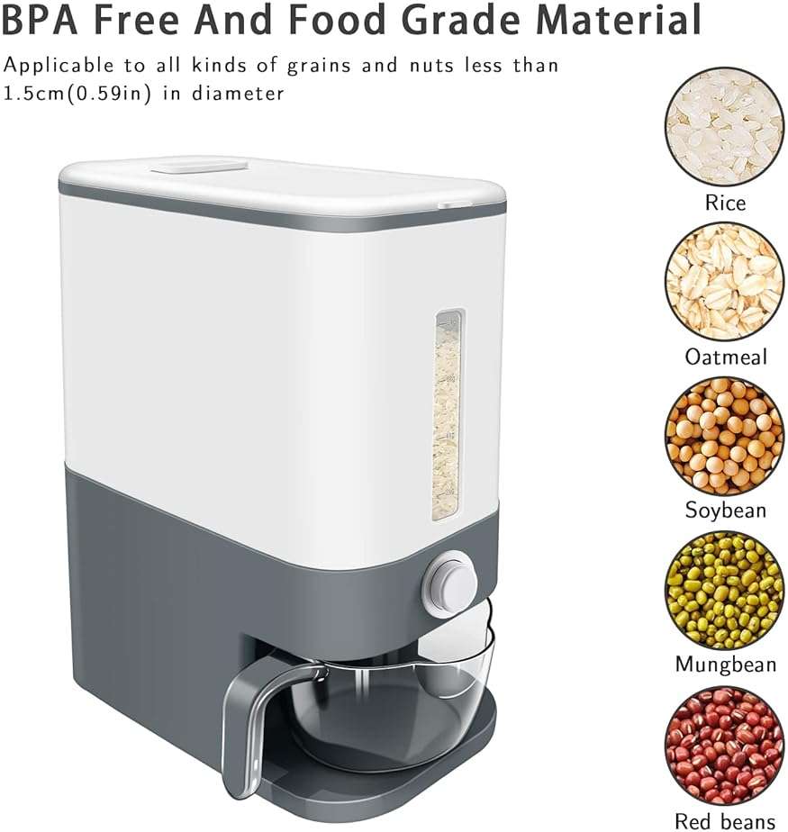 Lenwi 22-25 Lbs Rice Dispenser, Large Cereal Dry Food Storage Containers with Measuring Cup,BPA-Free Household for Kitchen Pantry Organization-Grey - Image 7