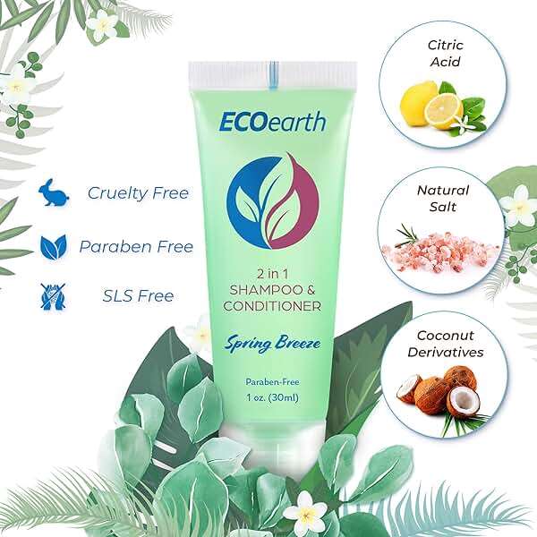 EcoEarth Travel Size Shampoo Conditioner 2-in-1 (1 fl oz, 100 PK, Spring Breeze) Delight Your Guests w/Revitalizing & Refreshing Conditioning Shampoo Amenities, Small Size Hotel Toiletries in Bulk - Image 2