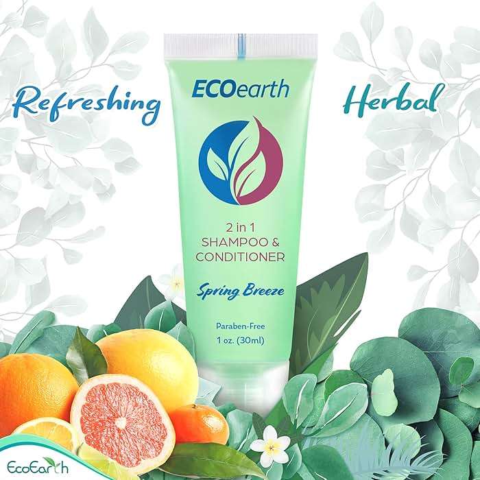 EcoEarth Travel Size Shampoo Conditioner 2-in-1 (1 fl oz, 100 PK, Spring Breeze) Delight Your Guests w/Revitalizing & Refreshing Conditioning Shampoo Amenities, Small Size Hotel Toiletries in Bulk - Image 4