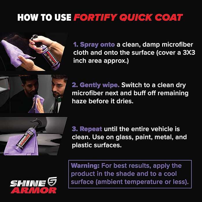 SHINE ARMOR Fortify Quick Coat: 3-in-1 Complete Detailing Spray - Car Wax, Waterless Wash and Ceramic Coating - Paint Protection for Cars, Trucks, Bikes and SUVs, Made in USA, 16floz - Image 2