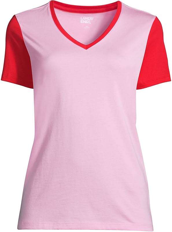Lands' End Womens SS Relaxed Supima V Neck T Shirt Wild Blossom Colorblock Regular Medium - Image 2