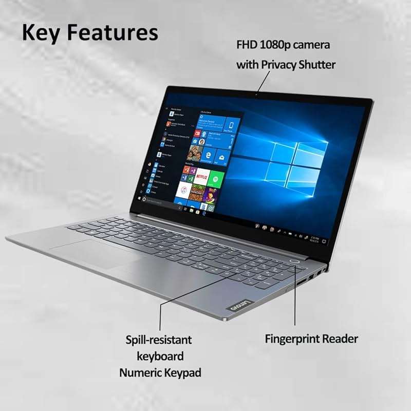 Lenovo ThinkBook 15 Business Laptop (15.6" FHD Anti-Glare, 16GB RAM, 512GB SSD, AMD Ryzen 7 5825U (> Intel i7-1165G7)), FHD Webcam w/ Shutter, Military Grade, Fingerprint, Ethernet, Win 11 Pro, Grey - Image 2