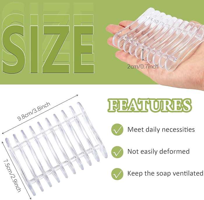 Plastic Bar Soap Holder Soap Saver Tray Bar Dish Self Draining Dishes for Sponge Dryer Bathroom Toilet Shower Kitchen Restaurant Counter(Clear,6 Pieces) - Image 3