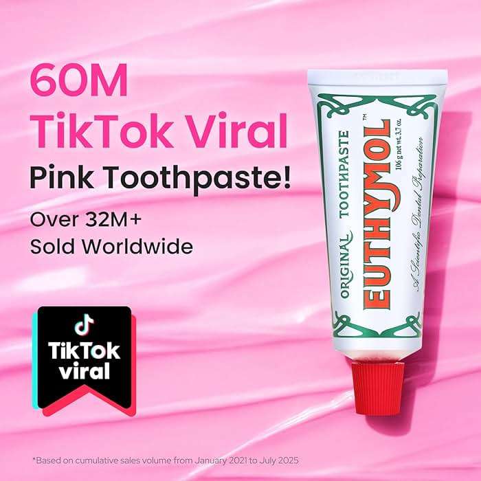 EUTHYMOL Original Pink Toothpaste (3.7fl oz/Pack of 1) - Fluoride-Free Toothpaste for Sensitive Teeth & Gum. Bad Breath, Cavity Prevention, 12-Hour Long Lasting Freshness with Wintergreen - Image 2