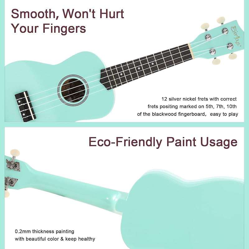 Soprano Ukulele Beginner Kit 21 Inch w/Free Online Lesson Gig Bag Tuner Picks Strap, Fast to Learn - Image 4