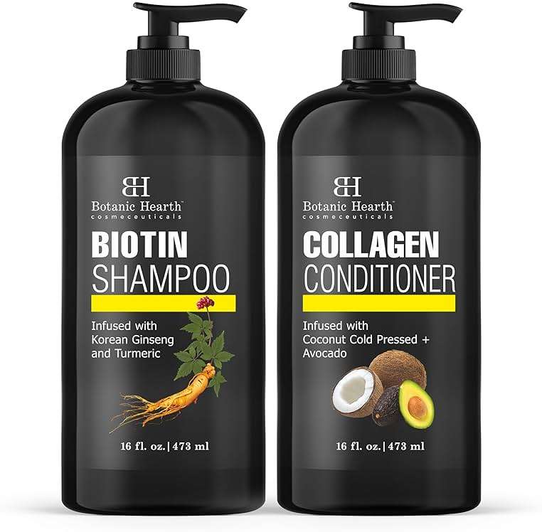 Botanic Hearth Biotin Shampoo and Conditioner with Collagen | Fights Hair Loss & with Korean Ginseng & Turmeric, Conditioner Promotes Hair with Avocado and Coconut | 16 fl oz x 2 - Image 1