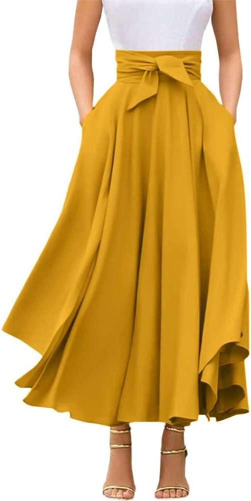 chouyatou Women's Elegant High Waisted Side Slit Irregular Bohemian Maxi Skirt with Pockets - Image 1