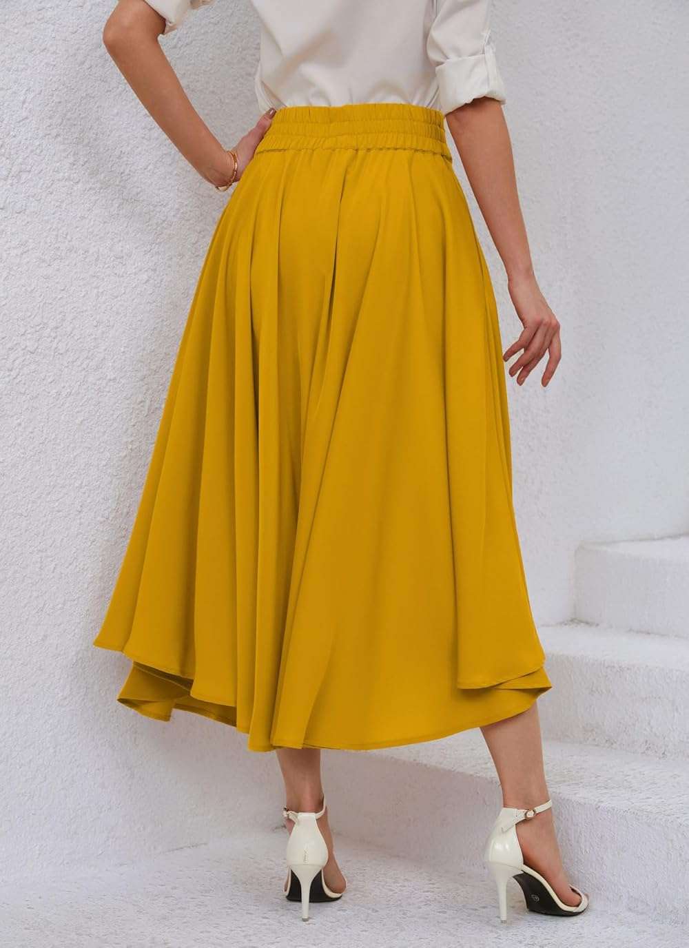 chouyatou Women's Elegant High Waisted Side Slit Irregular Bohemian Maxi Skirt with Pockets - Image 5