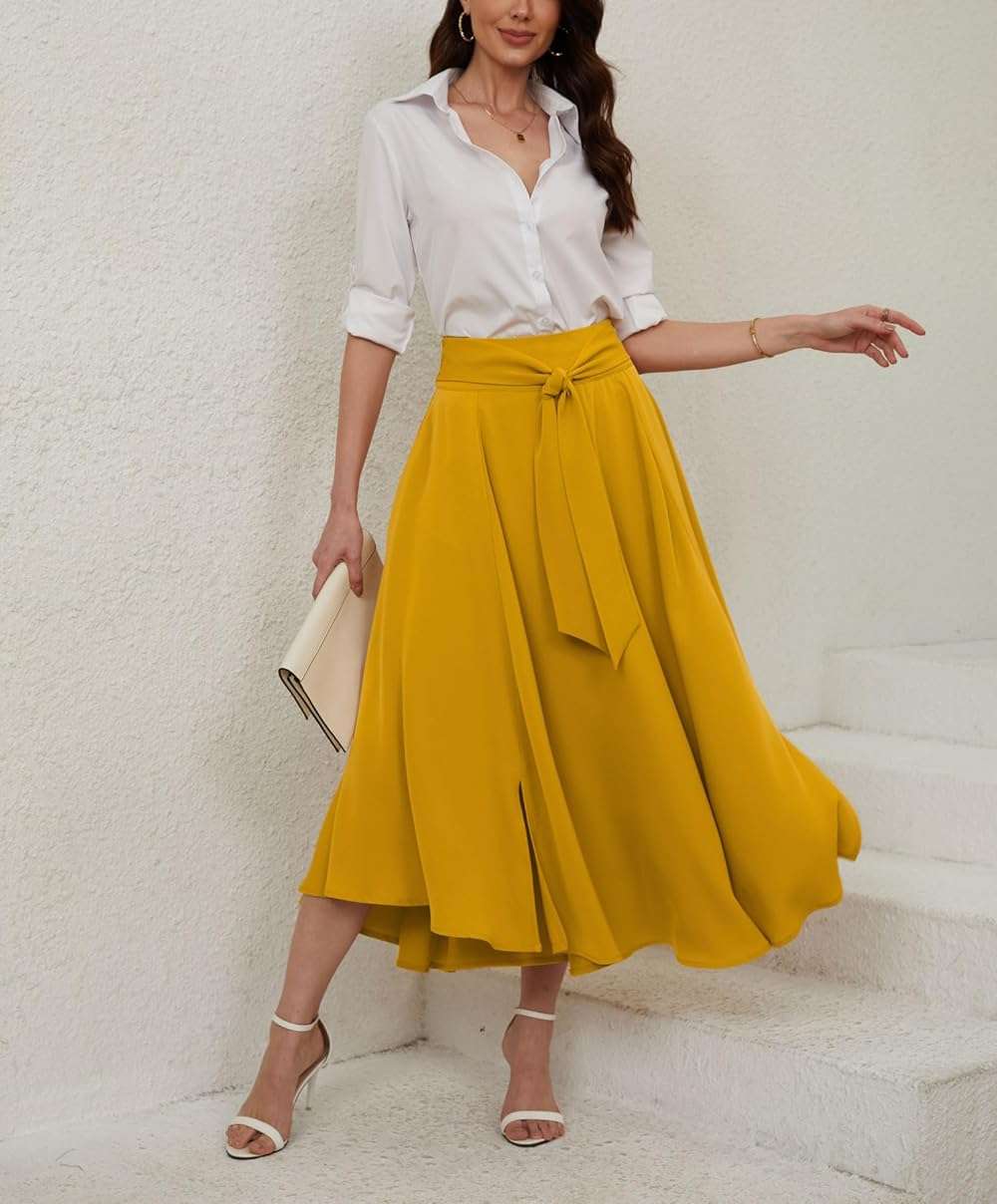 chouyatou Women's Elegant High Waisted Side Slit Irregular Bohemian Maxi Skirt with Pockets - Image 6