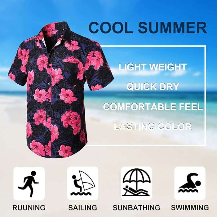 Men's Hawaiian Shirts Short Sleeve Casual Floral Button Down Tropical Shirt Summer Holiday Beach Aloha Hawaii Shirt - Image 5