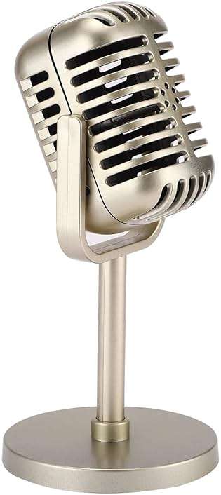 Facmogu Retro Microphone Props Model, Vintage Prop Mic, Fake Plastic Microphone Stage Table Ornament for Halloween Wedding Birthday Party Decoration - Gold - Image 1