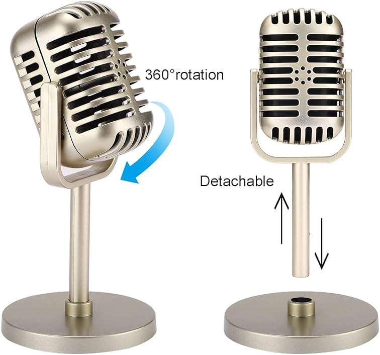 Facmogu Retro Microphone Props Model, Vintage Prop Mic, Fake Plastic Microphone Stage Table Ornament for Halloween Wedding Birthday Party Decoration - Gold - Image 3