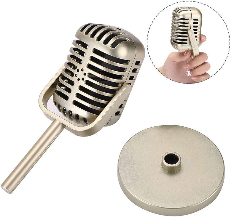 Facmogu Retro Microphone Props Model, Vintage Prop Mic, Fake Plastic Microphone Stage Table Ornament for Halloween Wedding Birthday Party Decoration - Gold - Image 4