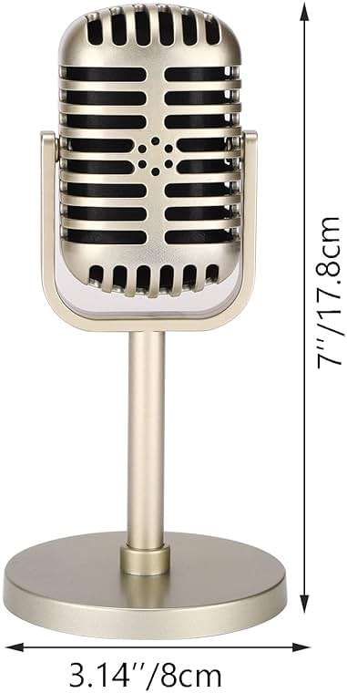 Facmogu Retro Microphone Props Model, Vintage Prop Mic, Fake Plastic Microphone Stage Table Ornament for Halloween Wedding Birthday Party Decoration - Gold - Image 7