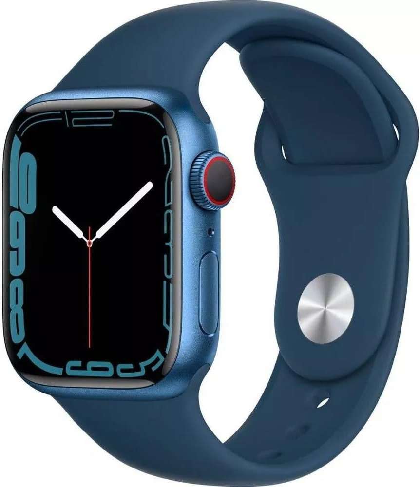 Apple Watch Series 7 (GPS + Cellular, 45mm) Blue Aluminum Case with Abyss Blue Sport Band, Regular (Renewed) - Image 1