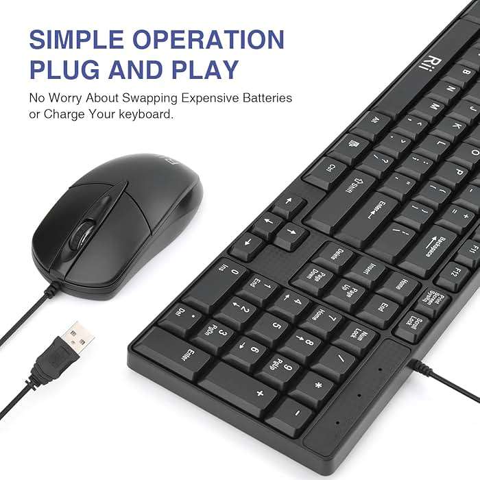 Basic Keyboard and Mouse,Rii RK203 Ultra Full Size Slim USB Basic Wired Mouse and Keyboard Combo Set with Number Pad for Computer,Laptop,PC,Notebook,Windows and School Work(1 Pack) - Image 2
