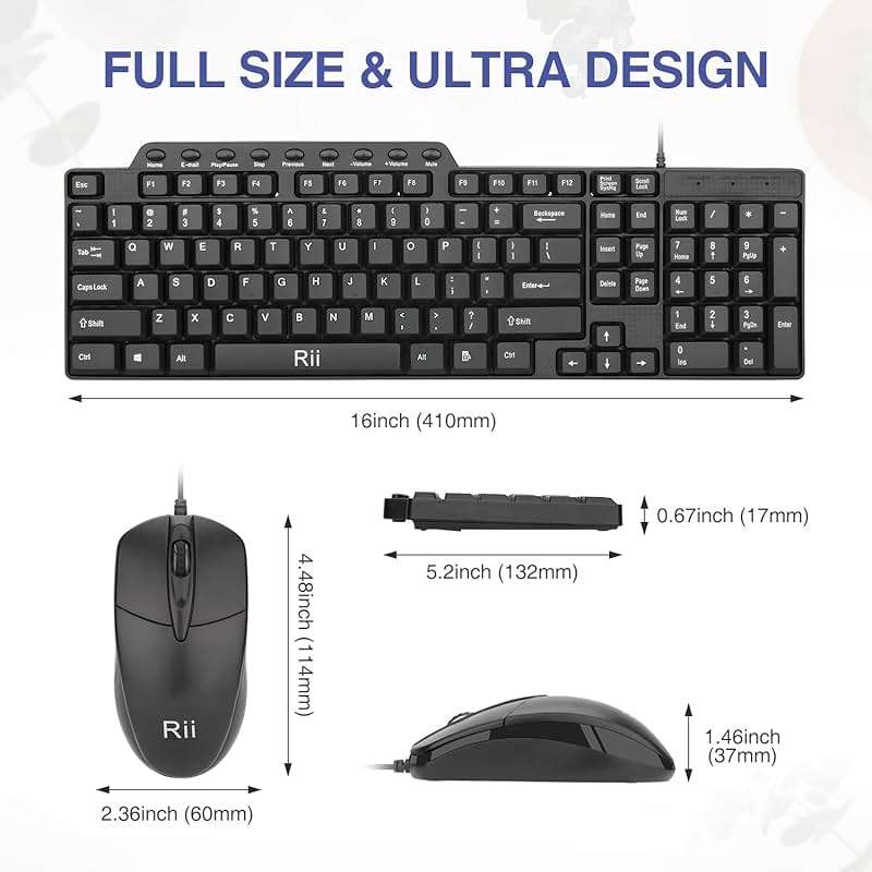 Basic Keyboard and Mouse,Rii RK203 Ultra Full Size Slim USB Basic Wired Mouse and Keyboard Combo Set with Number Pad for Computer,Laptop,PC,Notebook,Windows and School Work(1 Pack) - Image 3