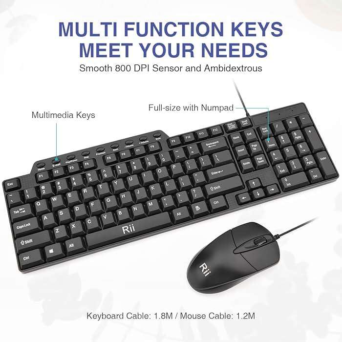 Basic Keyboard and Mouse,Rii RK203 Ultra Full Size Slim USB Basic Wired Mouse and Keyboard Combo Set with Number Pad for Computer,Laptop,PC,Notebook,Windows and School Work(1 Pack) - Image 6