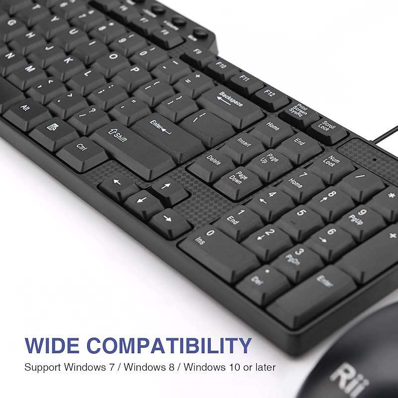 Basic Keyboard and Mouse,Rii RK203 Ultra Full Size Slim USB Basic Wired Mouse and Keyboard Combo Set with Number Pad for Computer,Laptop,PC,Notebook,Windows and School Work(1 Pack) - Image 7