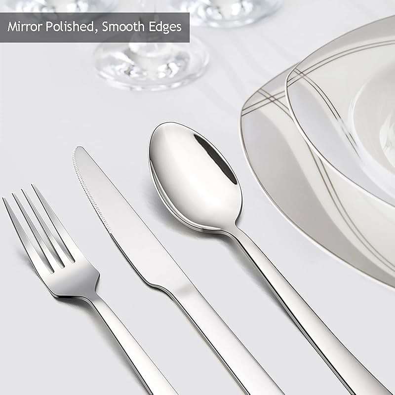 10-Piece Silverware Set, E-far Stainless Steel Flatware Set Service for 2, Modern Tableware Cutlery Set for Home and Restaurant, Square Edge & Mirror Finish, Dishwasher Safe - Image 4