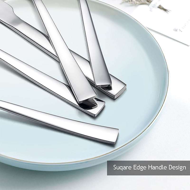 10-Piece Silverware Set, E-far Stainless Steel Flatware Set Service for 2, Modern Tableware Cutlery Set for Home and Restaurant, Square Edge & Mirror Finish, Dishwasher Safe - Image 5