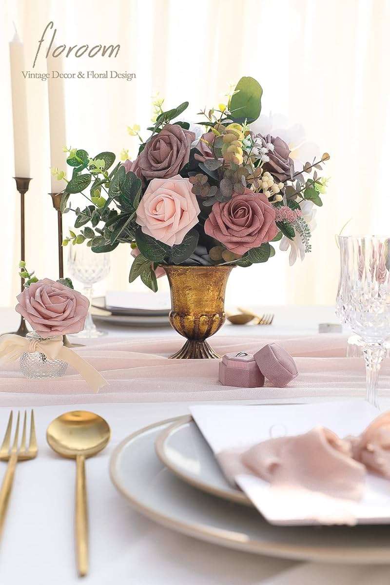 Floroom Artificial Flowers 25pcs Real Looking Dusty Rose Ombre Colors Foam Fake Roses with Stems for DIY Wedding Bouquets Bridal Shower Centerpieces Floral Arrangements Party Tables Home Decorations - Image 2