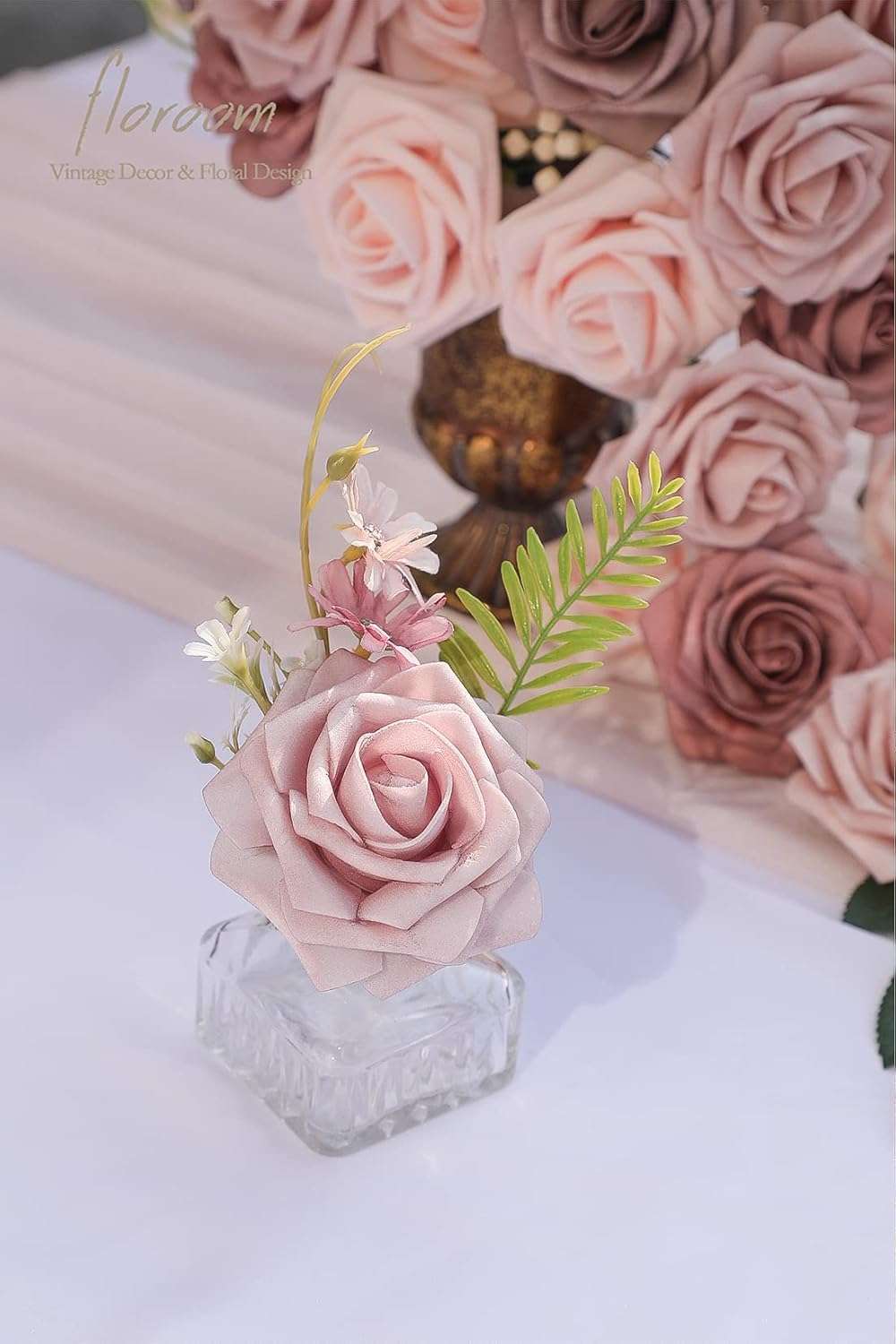 Floroom Artificial Flowers 25pcs Real Looking Dusty Rose Ombre Colors Foam Fake Roses with Stems for DIY Wedding Bouquets Bridal Shower Centerpieces Floral Arrangements Party Tables Home Decorations - Image 3