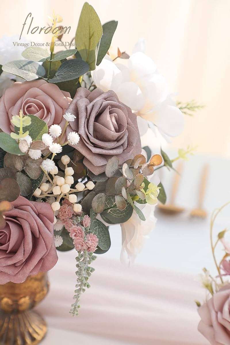 Floroom Artificial Flowers 25pcs Real Looking Dusty Rose Ombre Colors Foam Fake Roses with Stems for DIY Wedding Bouquets Bridal Shower Centerpieces Floral Arrangements Party Tables Home Decorations - Image 5