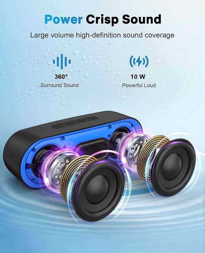LENRUE Bluetooth Speakers, Waterproof Portable Speakers with TWS, 24 Playtime, Stereo Sound, Wireless for Home Shower Pool Beach Outdoor (Black) - Image 2