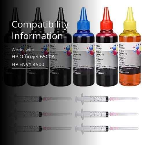 AYMSous Ink Refill Kit for HP 60 61 63 64 65 902 932 952 950 951 564 Refillable Ink Cartridge for HP Envy 4500 4520 5643 OfficeJet 6500a 6500 6000(6x100ML 3 Black, 1 Cyan. 1 Magenta, 1 Yellow) - Image 3