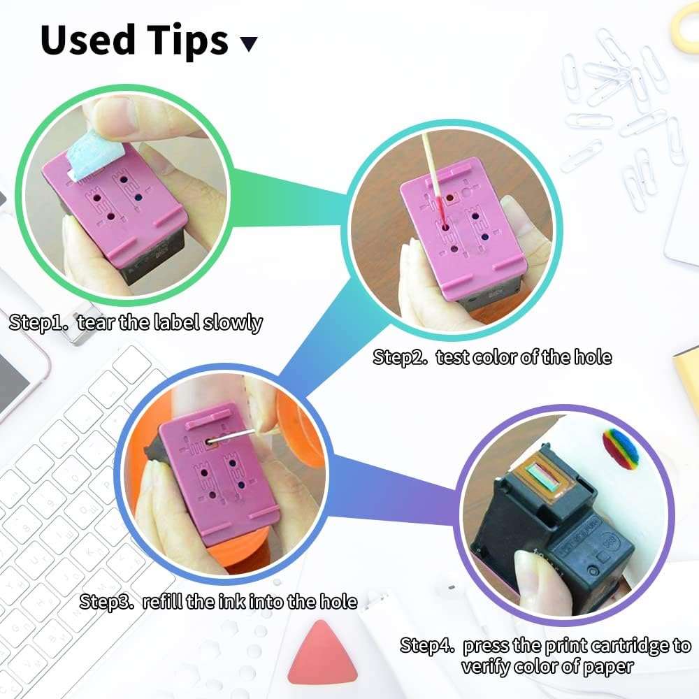 AYMSous Ink Refill Kit Refill Ink for HP 60 61 63 64 65 901 902 932 952 950 951 564 Refillable Ink Cartridge for HP Envy 4500 4520 5643 OfficeJet 6500a 6500 6000(2x100ML 2 Black) - Image 3