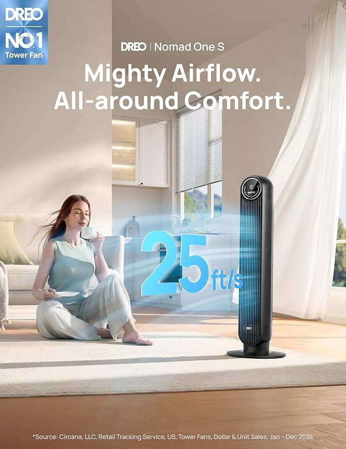 DREO Tower Fan for Bedroom, Smart Oscillating Quiet Floor Fans, Standing Bladeless Fan with Remote and WiFi Voice Control, 4 Modes, 4 Speeds, 8H Timer, 28dB, Works with Alexa/Google - Image 2